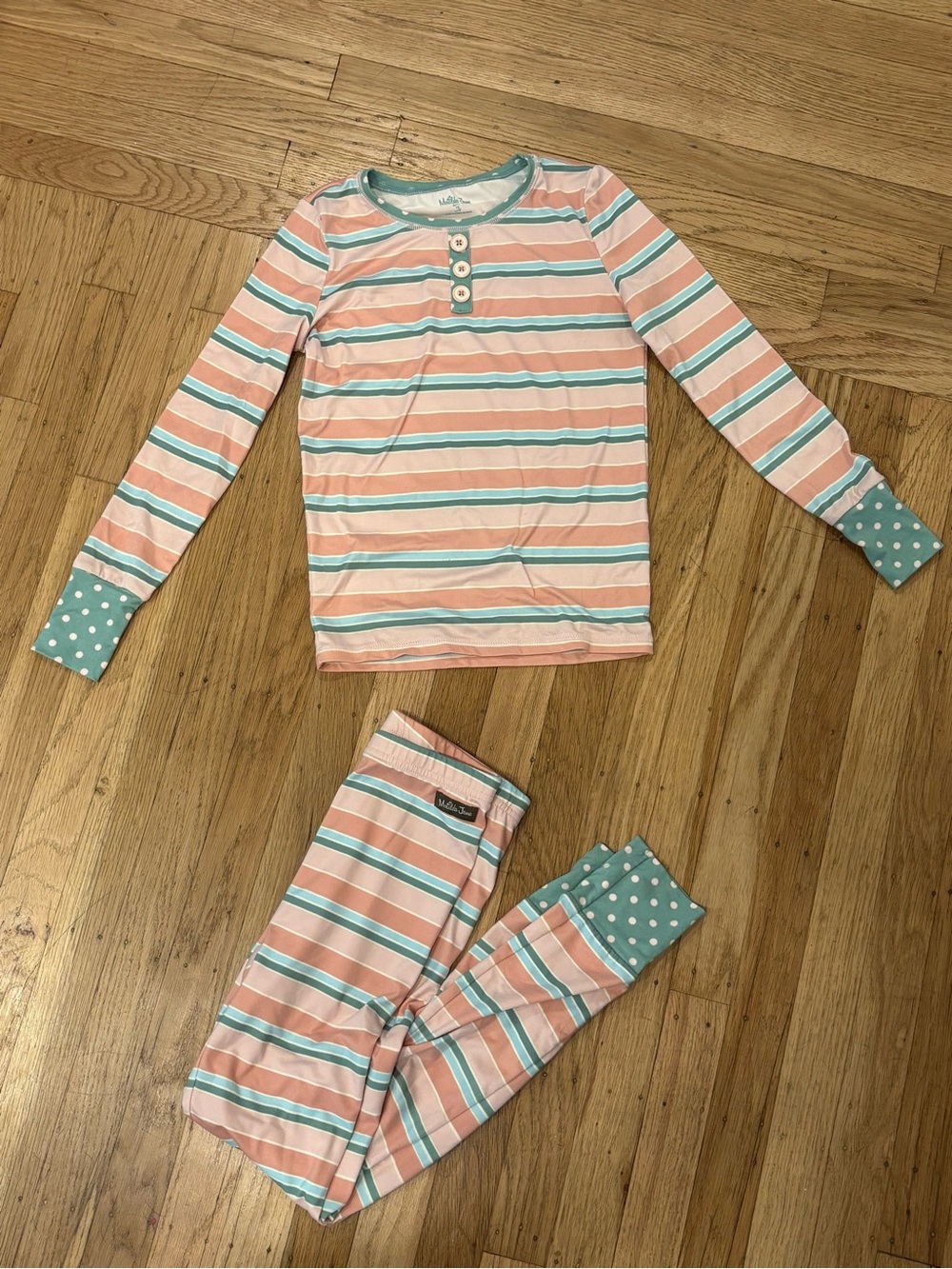 NWOT Matilda Jane Pink & Teal Striped Kids Pajama Set